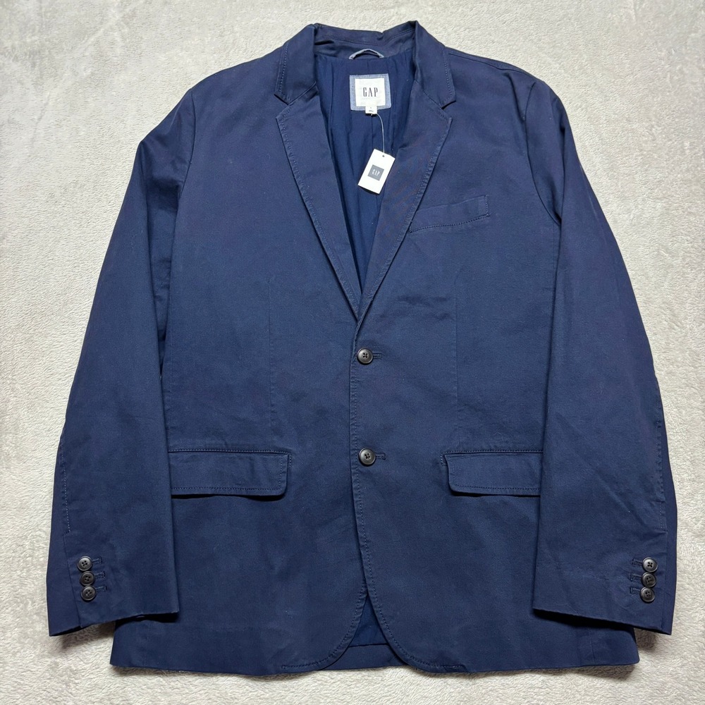 GAP Blazer Mens Large Navy Blue Stretch Cotton Twill Two Button NEW